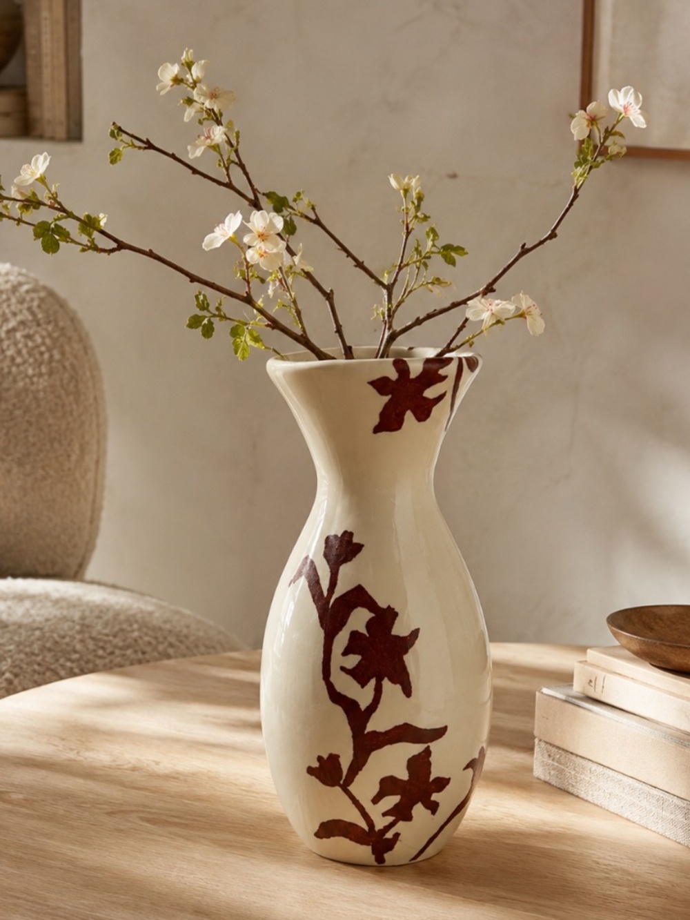 Bionda Bruna Handmade Italian Ceramic Floral Vase Brown Cream 12.5”